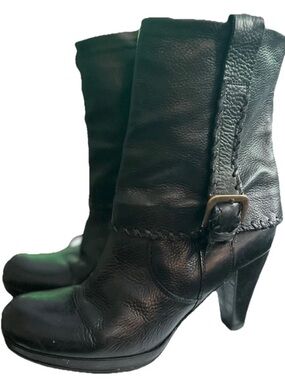 Paola Ferri Boots, Black Leather, Mid Calf Ankle, Made In Italy